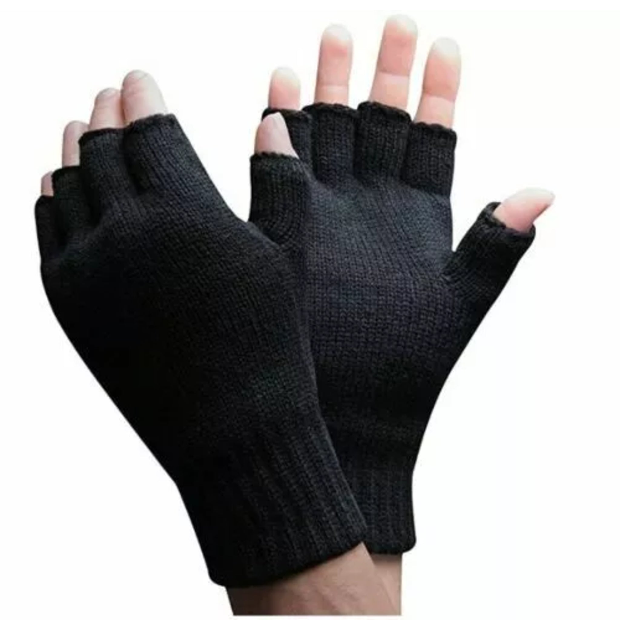 Unisex Black Fingerless Gloves One Size Stretch Fit Open Fingertip Winter Warm
